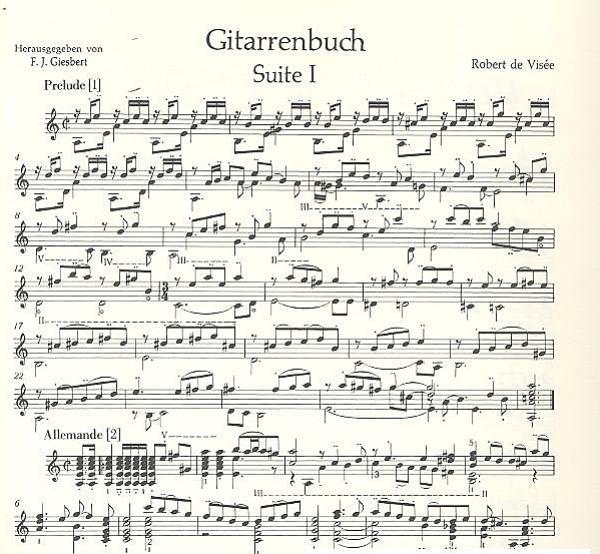 Visée, Robert de: Livre de Guitare, sheet music sample