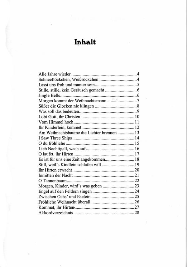 Wagenschein, Matthias: Advent and Christmas songs for guitar, 1st and 2nd position, open basses, sheet music content
